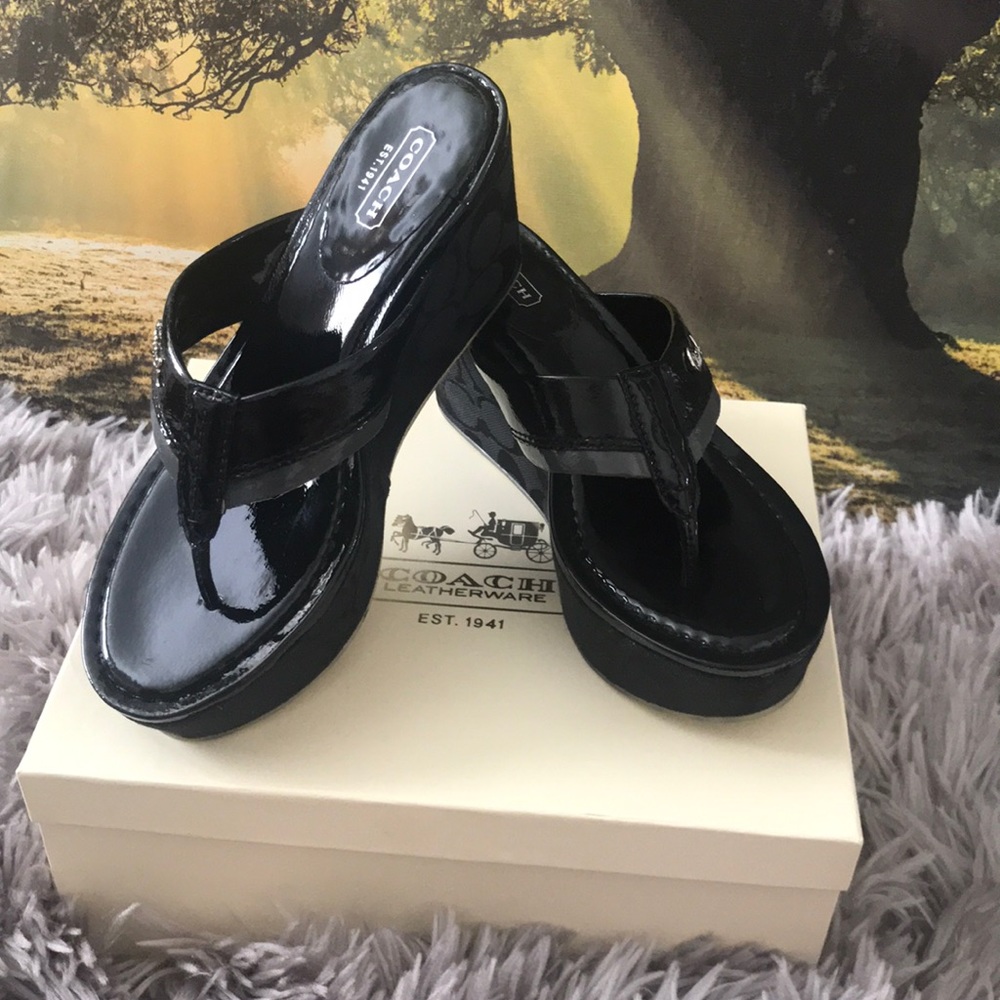 Coach wedge sandals. Jody Crinkle Patent. New